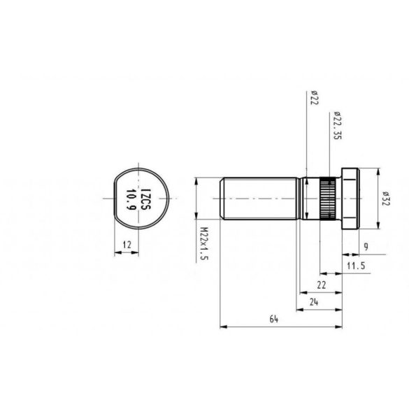 Keréktőcsavar Iveco St. M22*1,5 *64mm